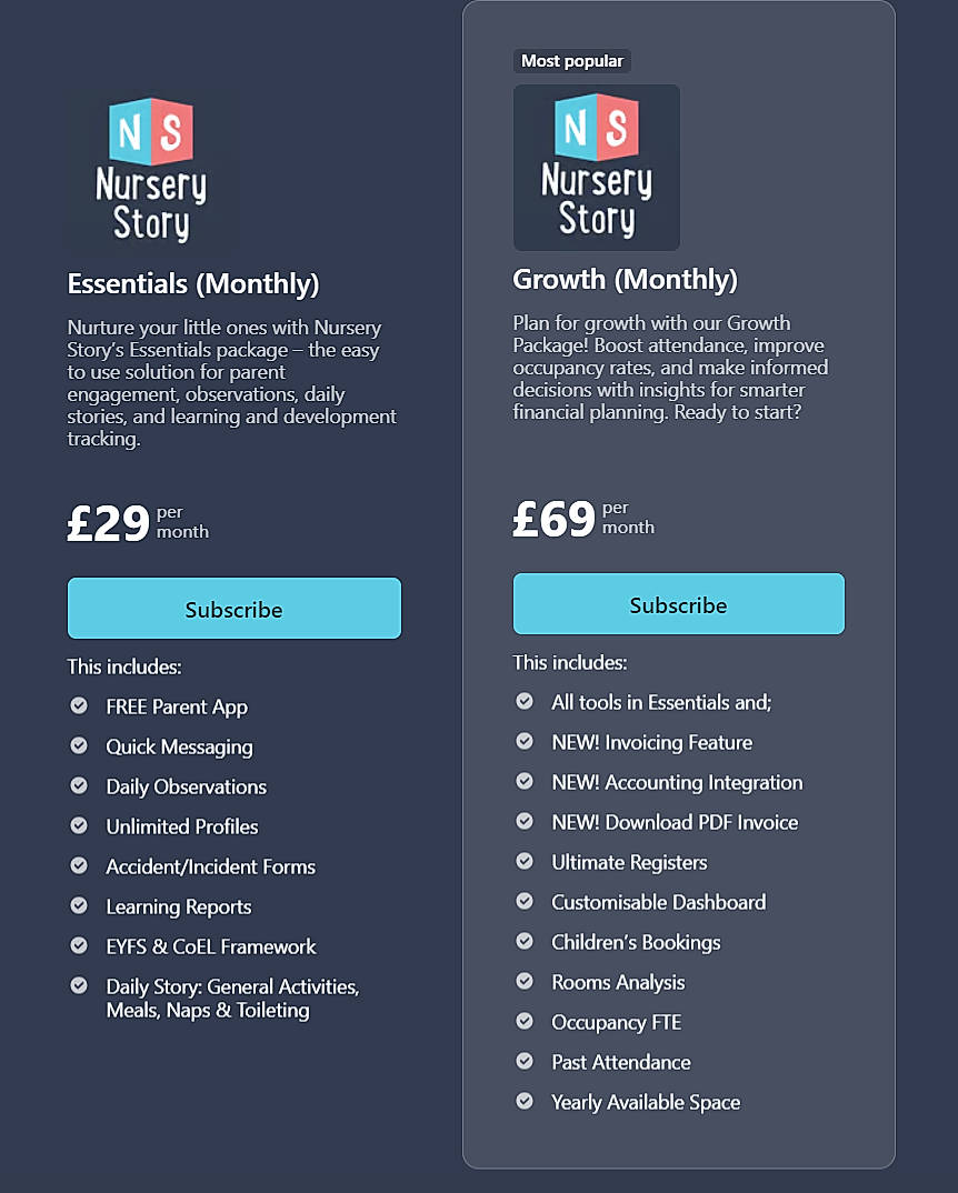 Pricing screenshot