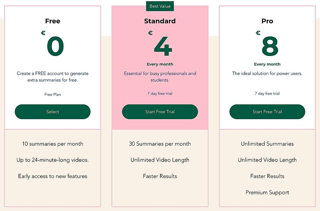 Pricing screenshot