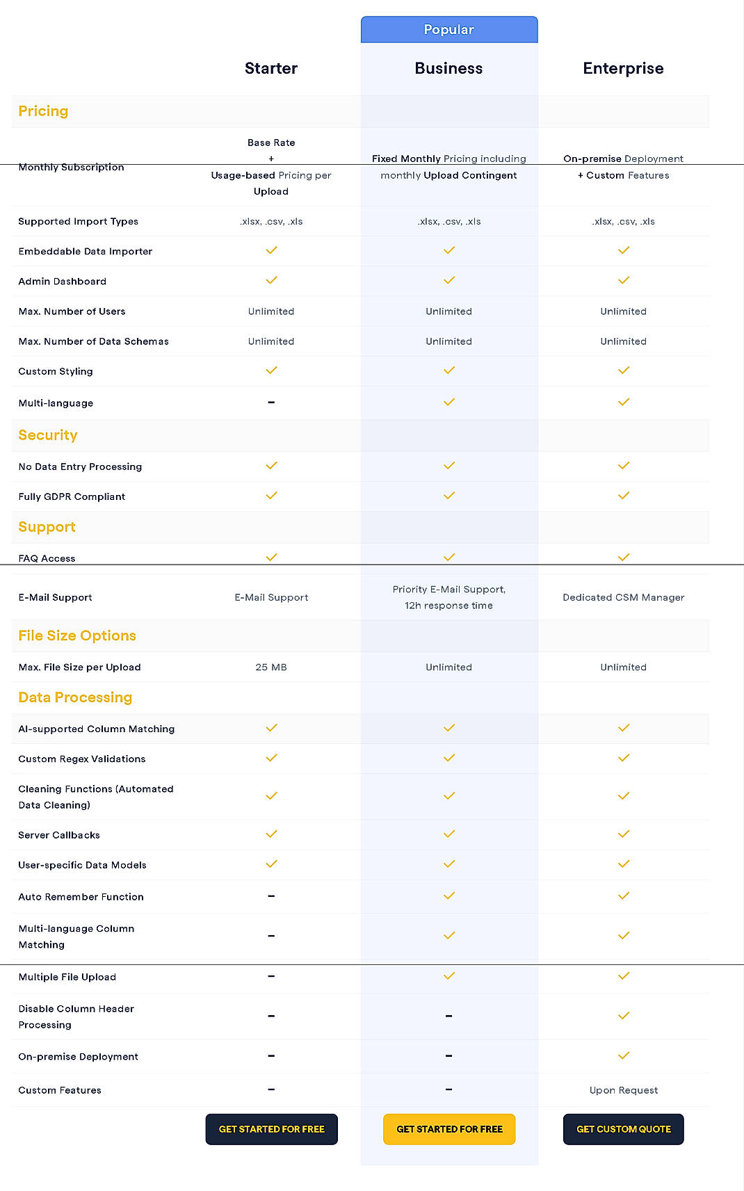 Pricing screenshot