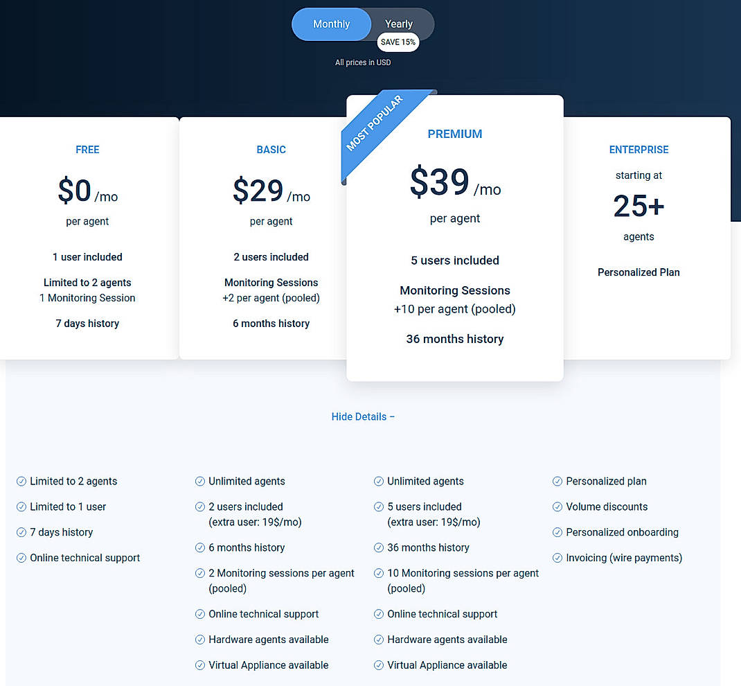 Pricing screenshot