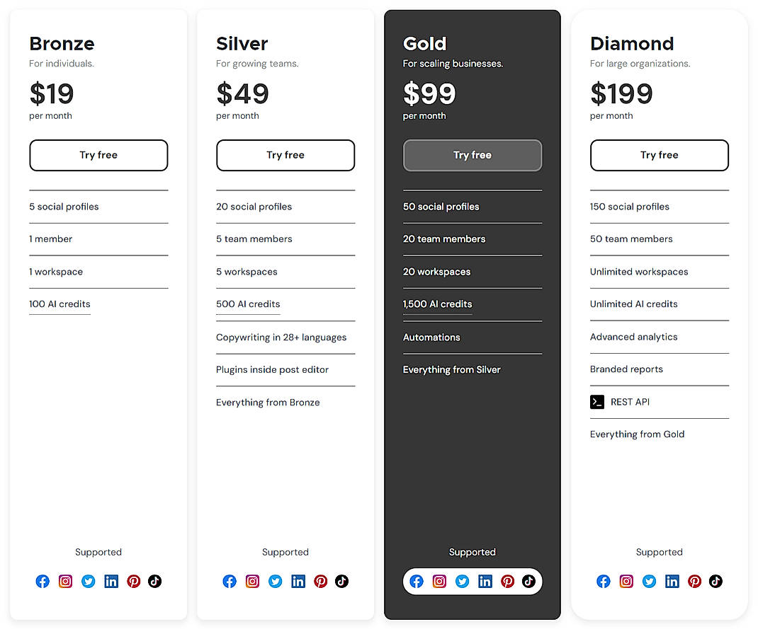 Pricing screenshot