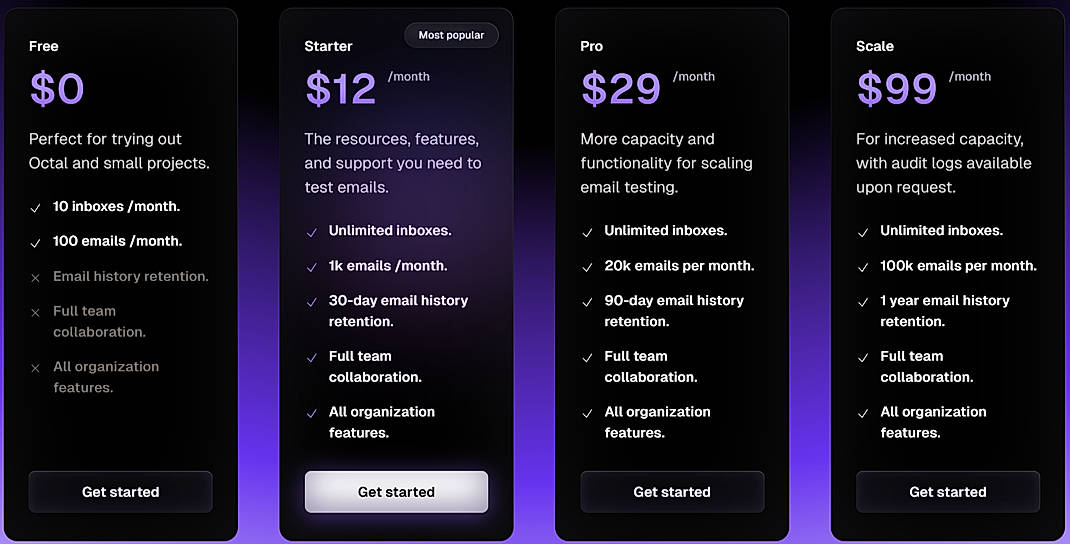 Pricing screenshot