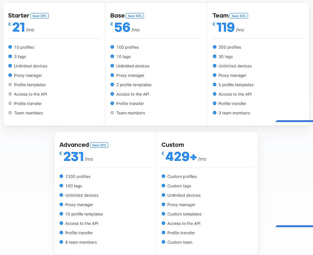 Pricing screenshot