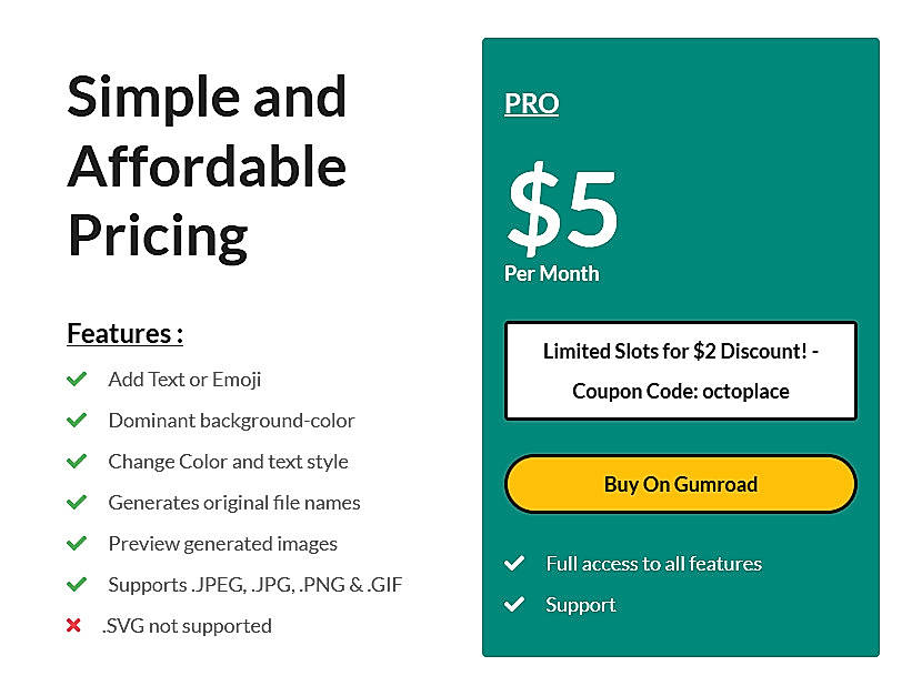Pricing screenshot