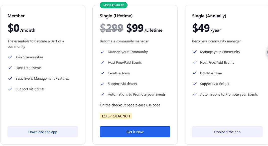 Pricing screenshot