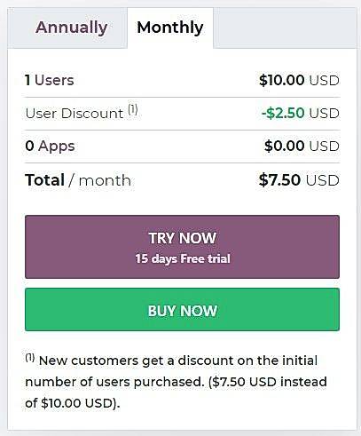 Pricing screenshot