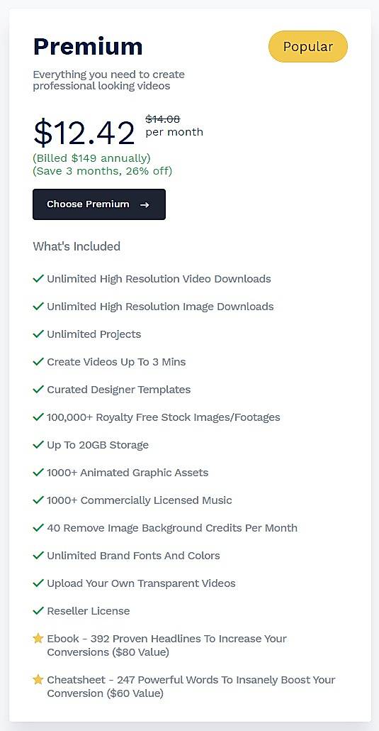 Pricing screenshot