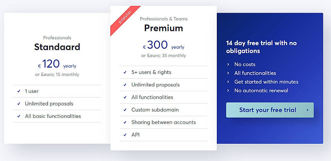 Pricing screenshot
