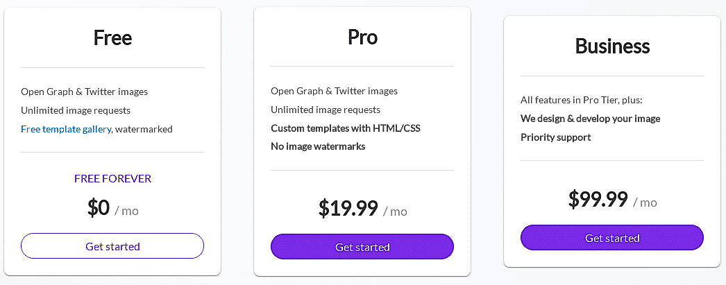 Pricing screenshot