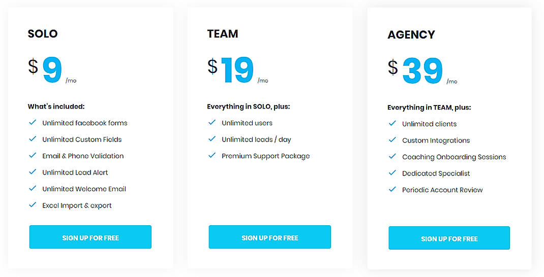 Pricing screenshot