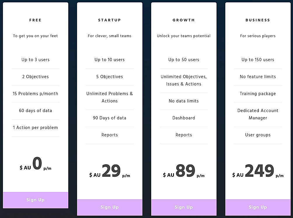 Pricing screenshot