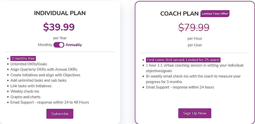 Pricing screenshot