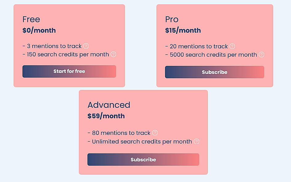 Pricing screenshot