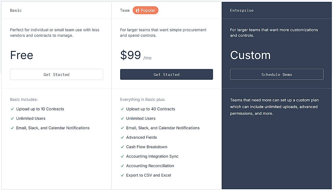 Pricing screenshot
