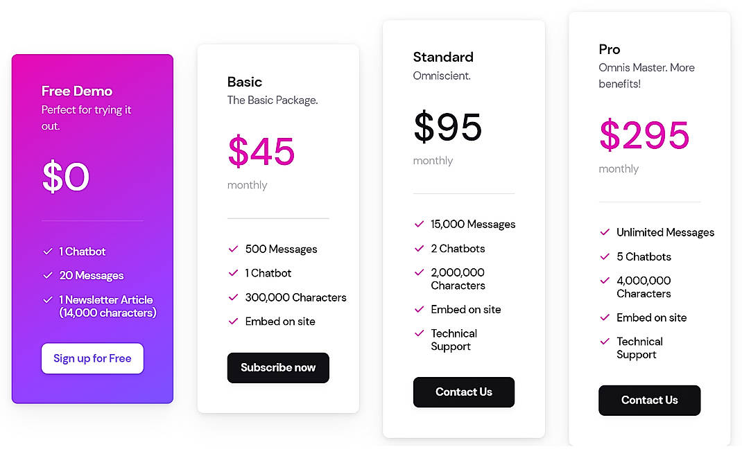 Pricing screenshot