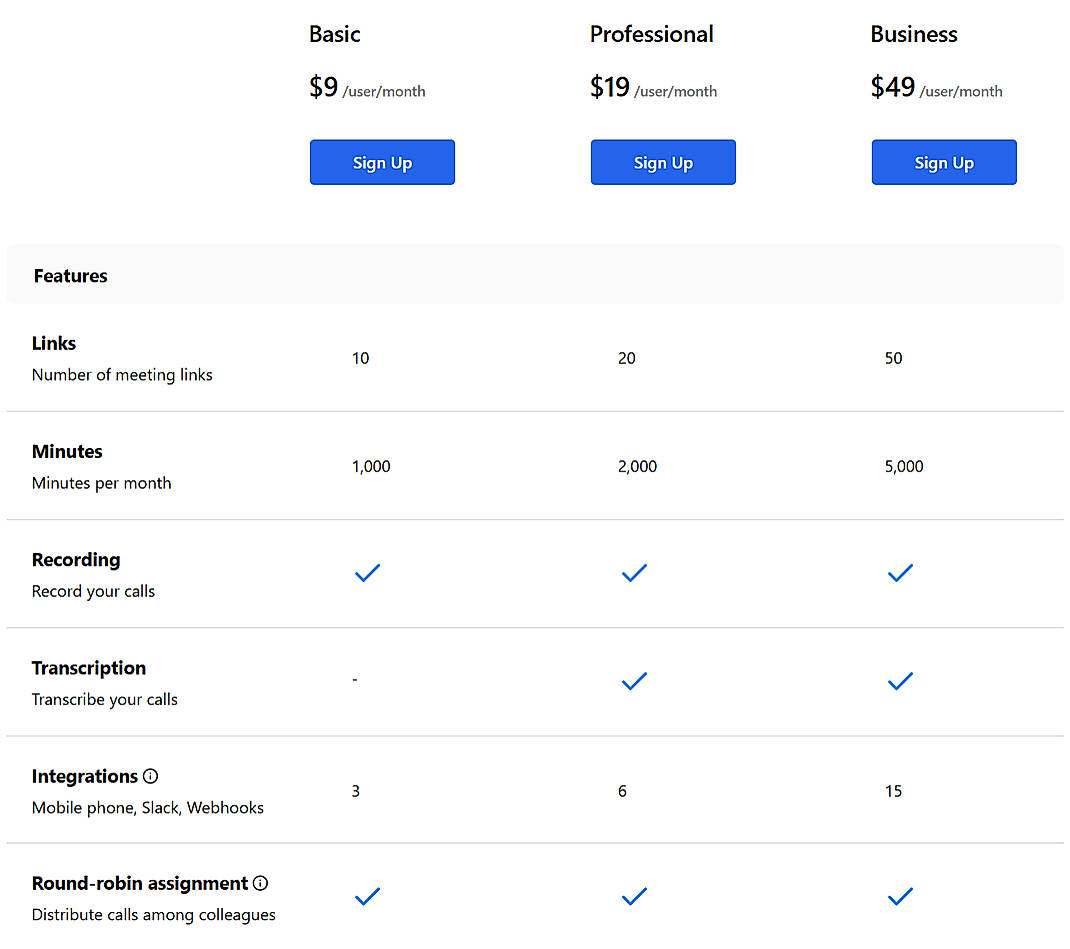 Pricing screenshot