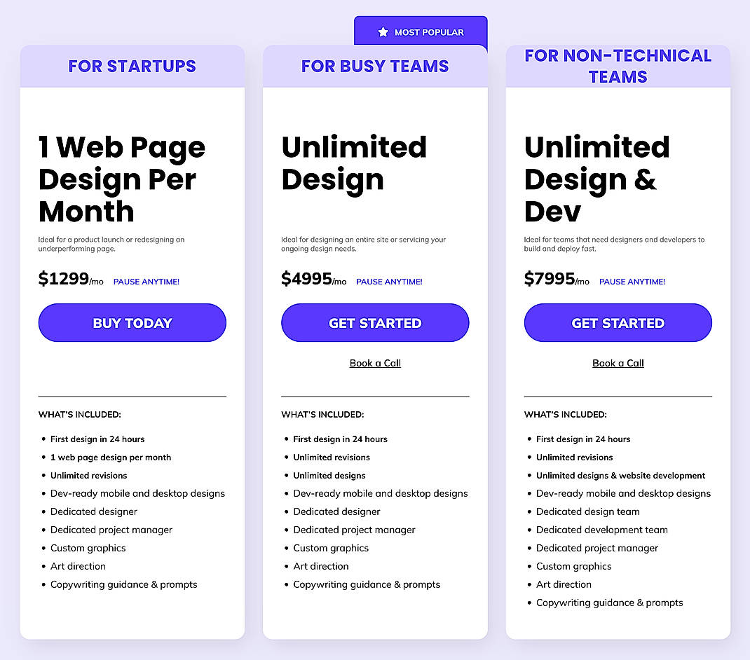 Pricing screenshot