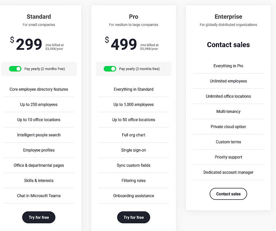 Pricing screenshot