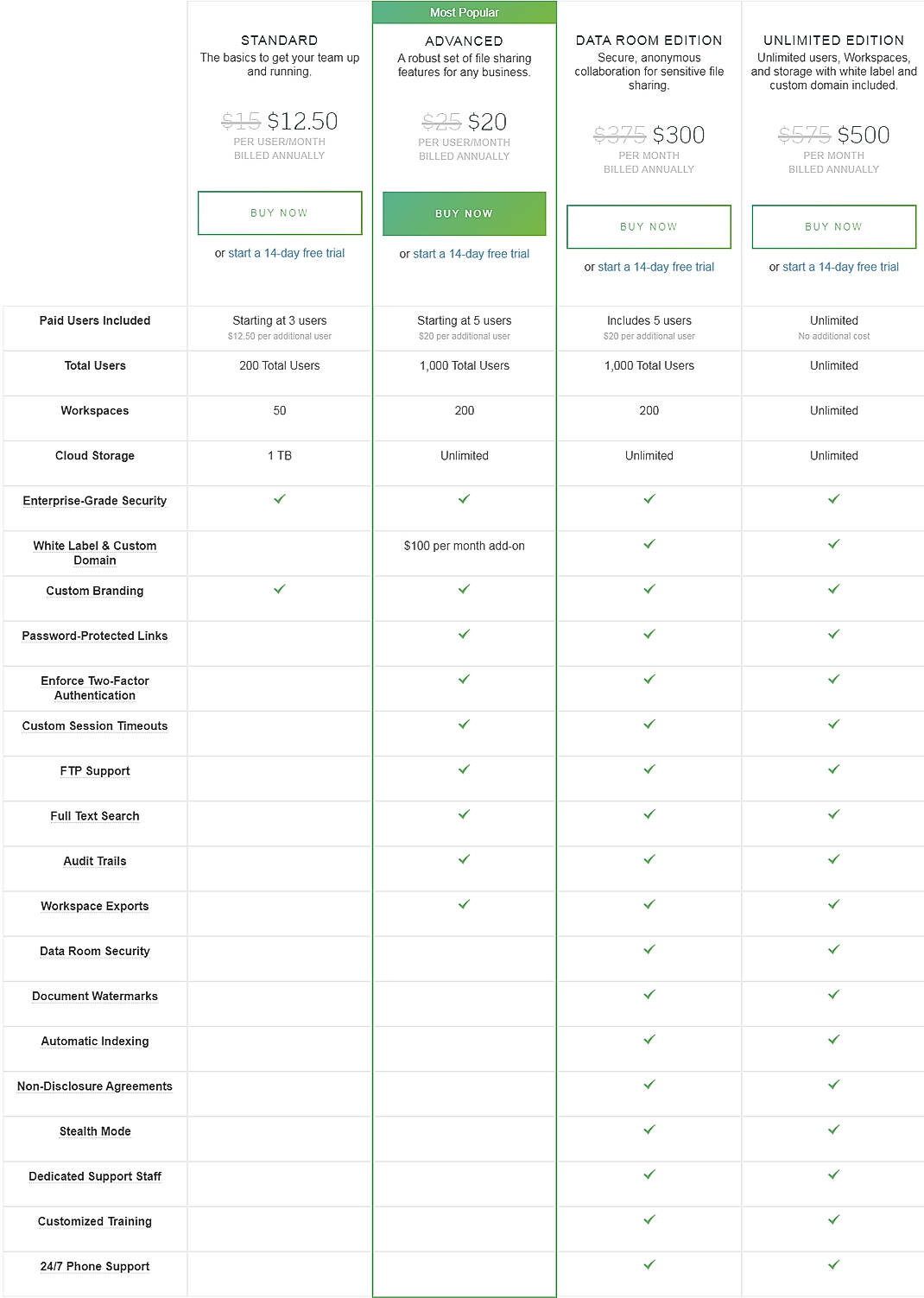 Pricing screenshot