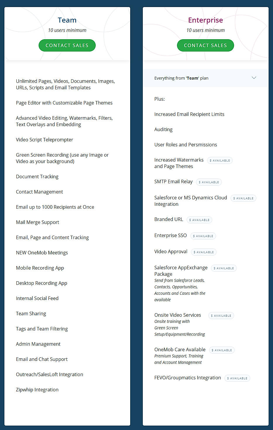 Pricing screenshot