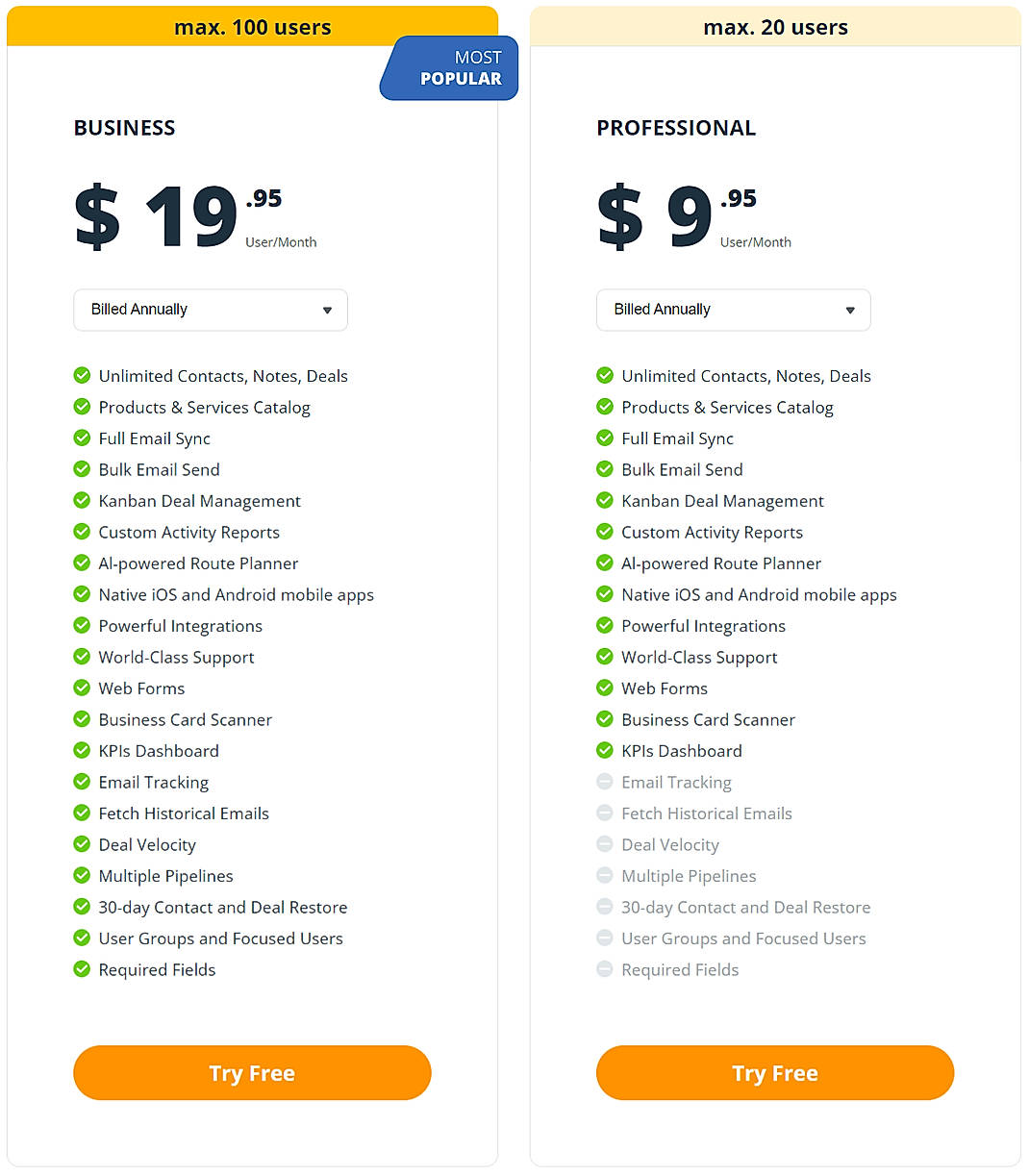 Pricing screenshot