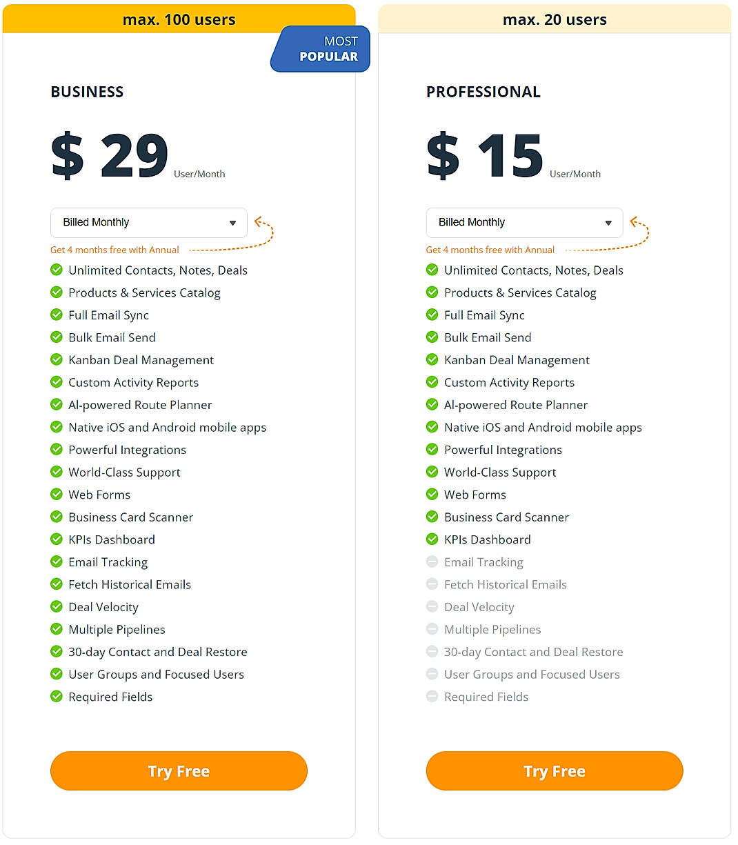 Pricing screenshot