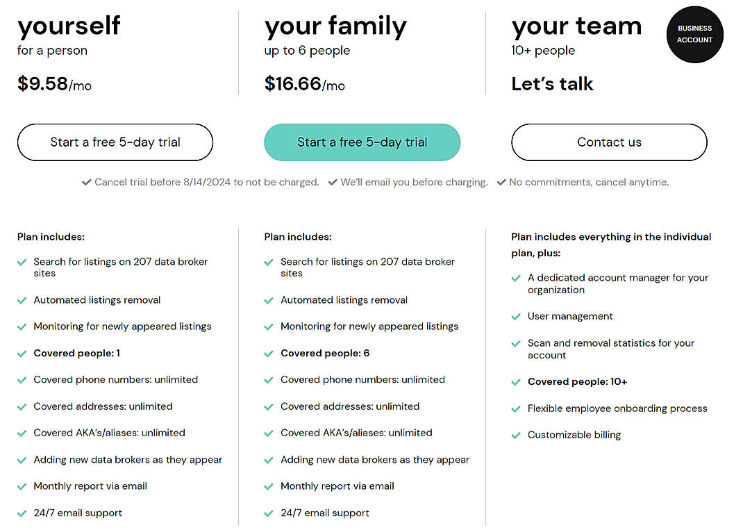 Pricing screenshot