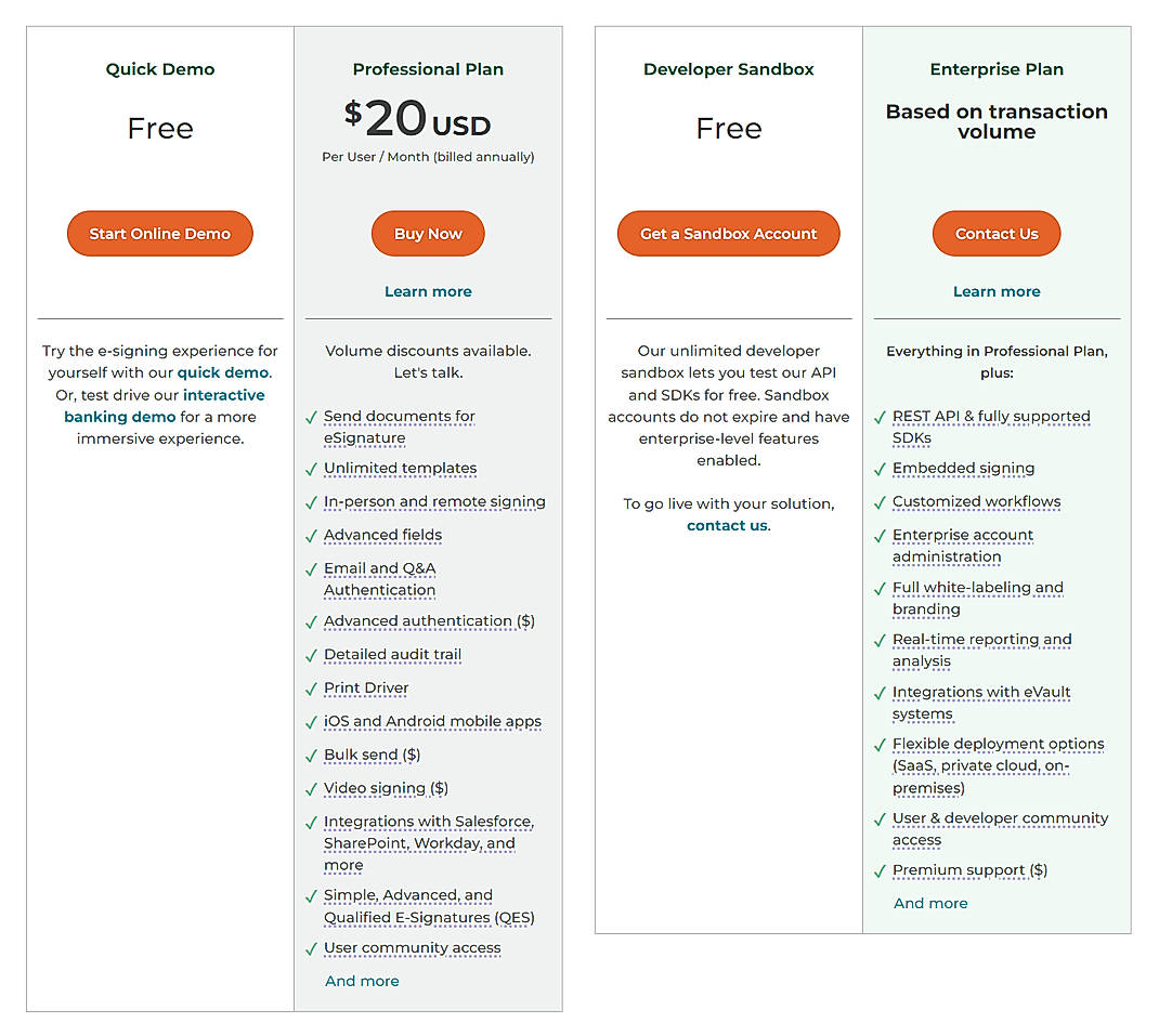 Pricing screenshot