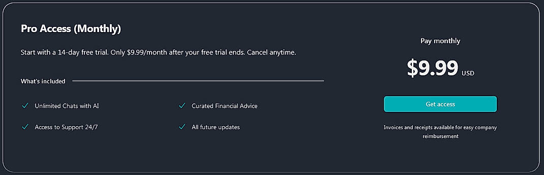 Pricing screenshot