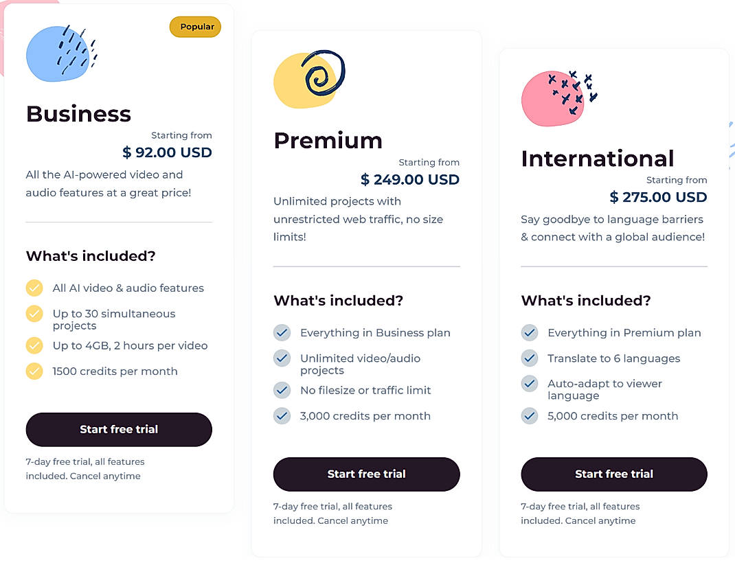 Pricing screenshot