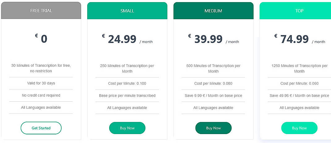 Pricing screenshot