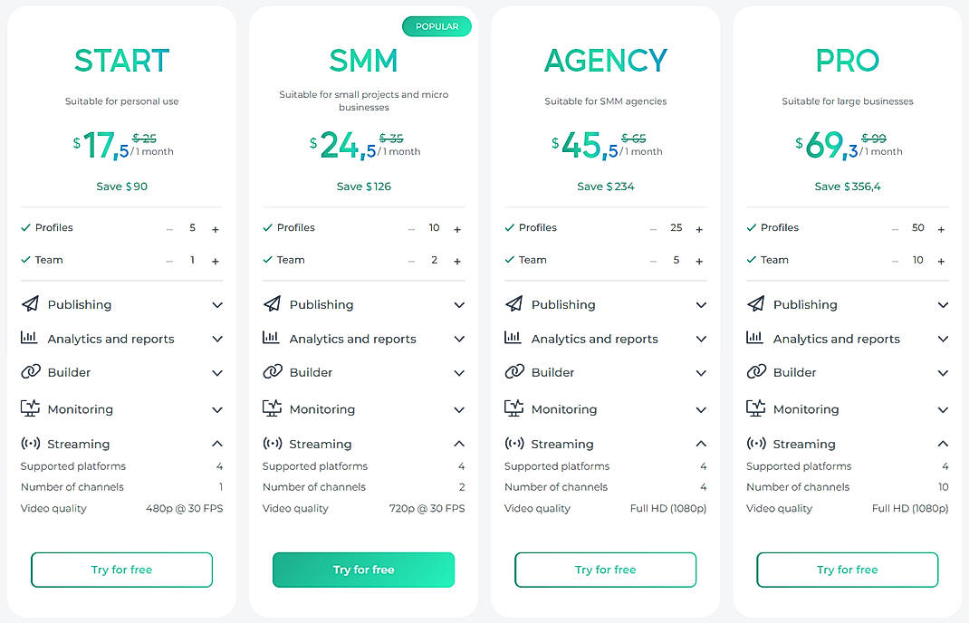 Pricing screenshot