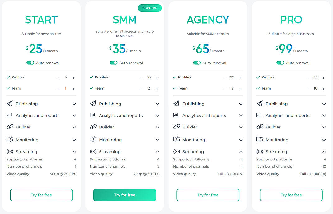 Pricing screenshot