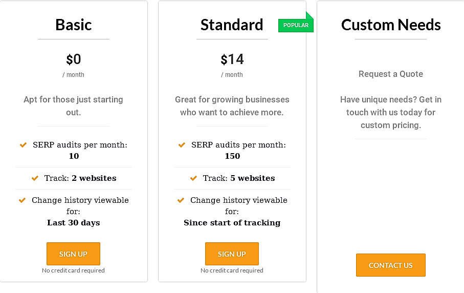 Pricing screenshot