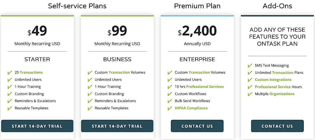 Pricing screenshot