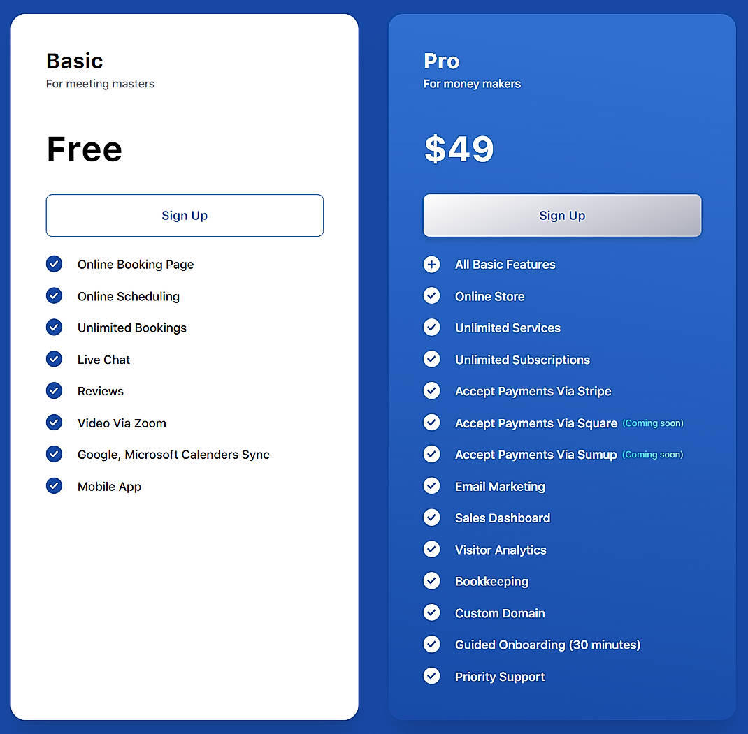 Pricing screenshot