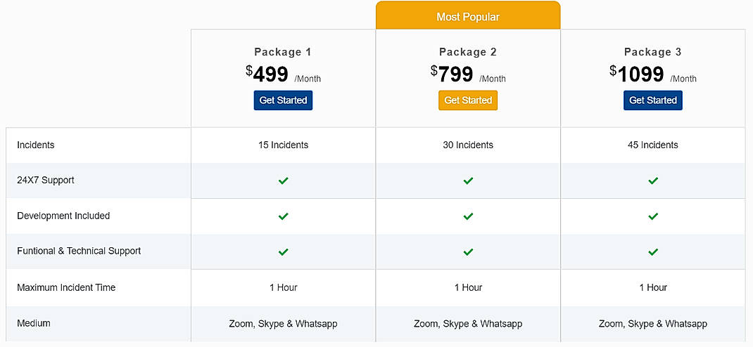 Pricing screenshot