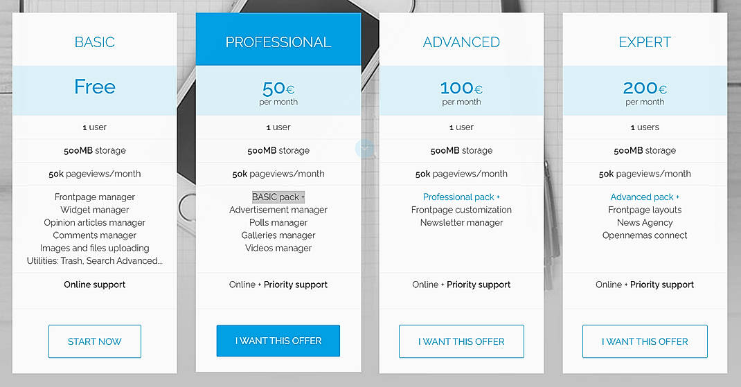 Pricing screenshot