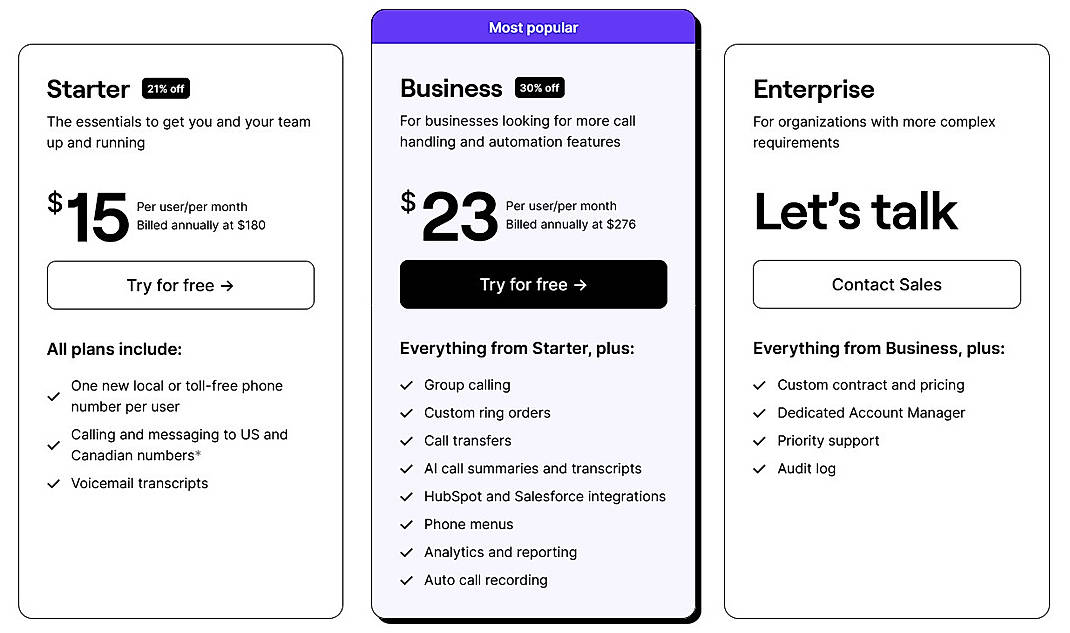 Pricing screenshot