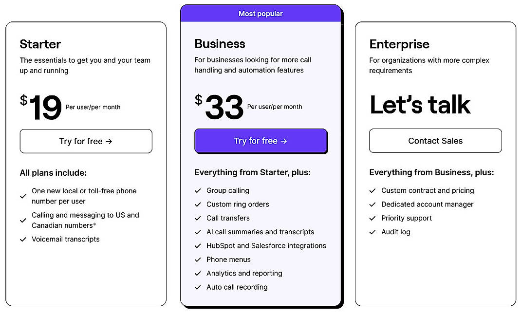 Pricing screenshot
