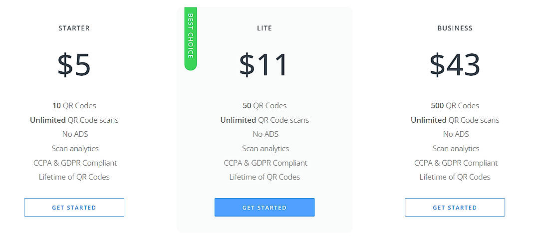 Pricing screenshot
