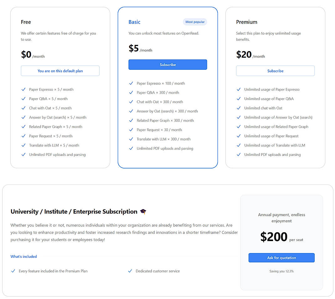 Pricing screenshot