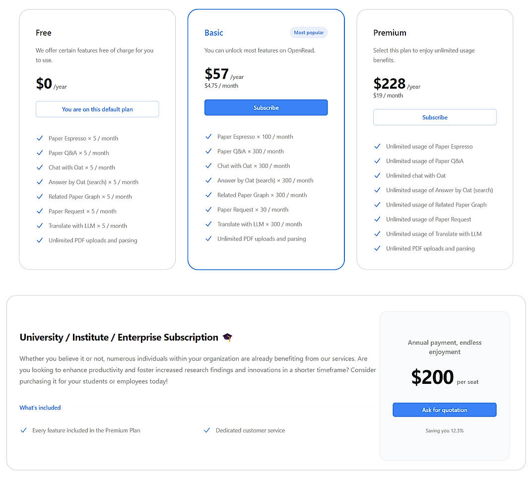 Pricing screenshot