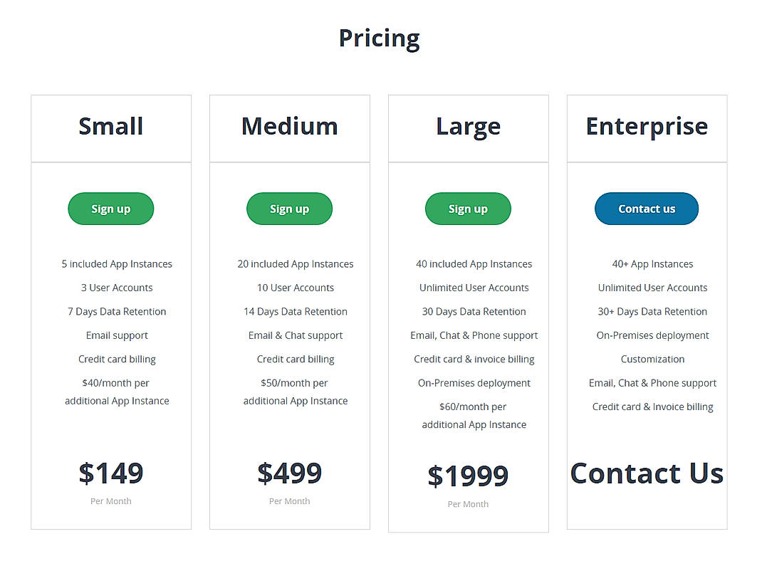 Pricing screenshot