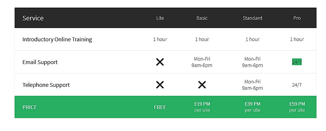 Pricing screenshot