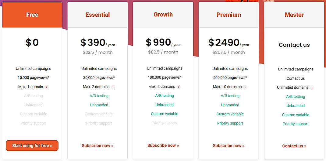 Pricing screenshot