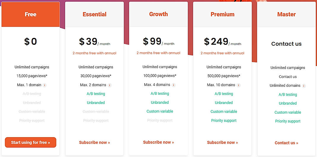 Pricing screenshot