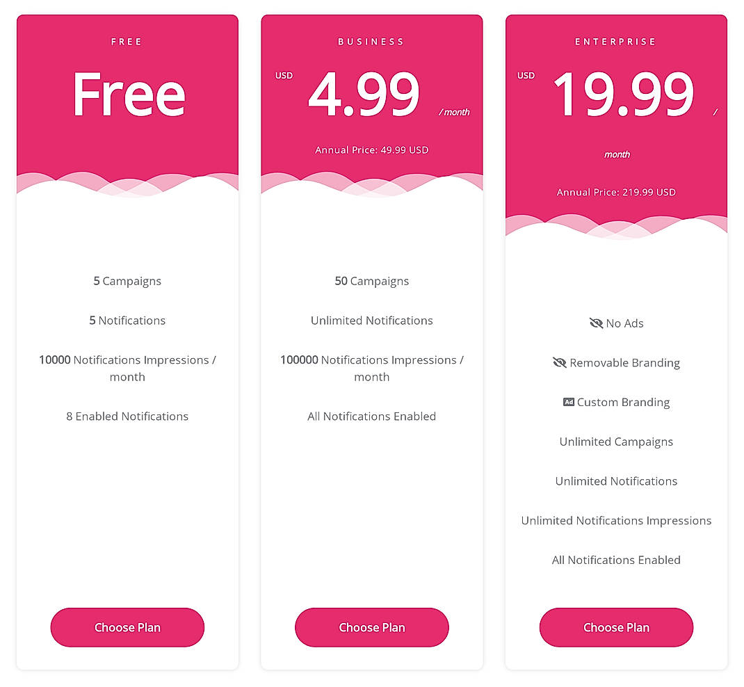 Pricing screenshot
