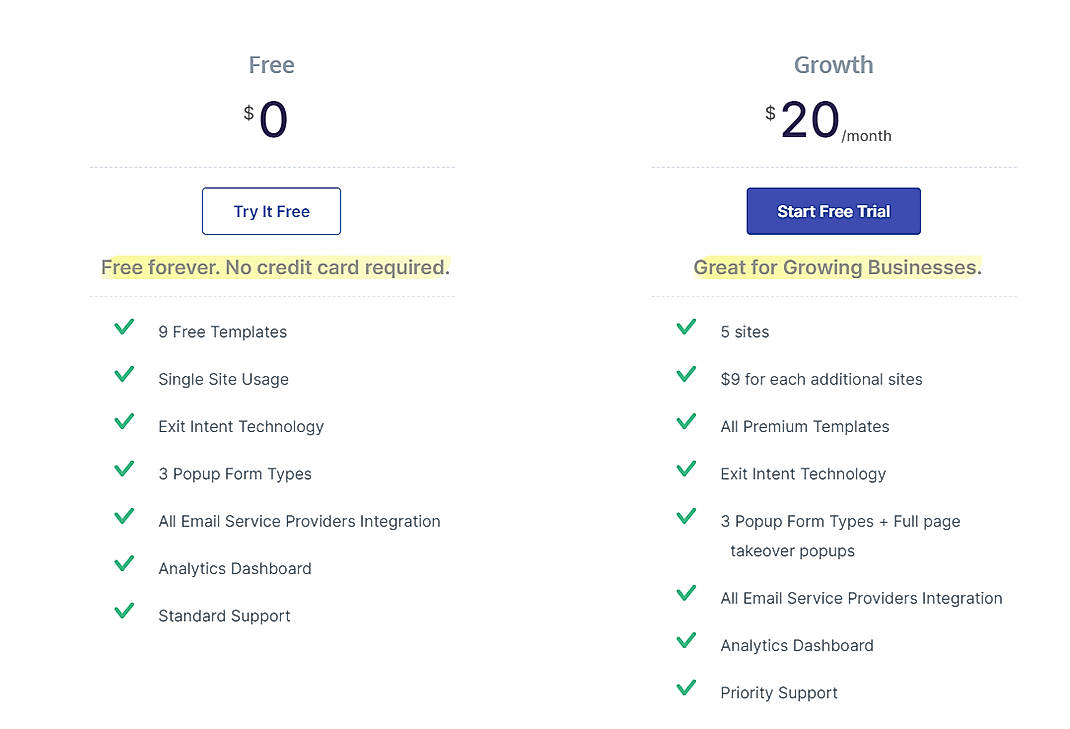 Pricing screenshot