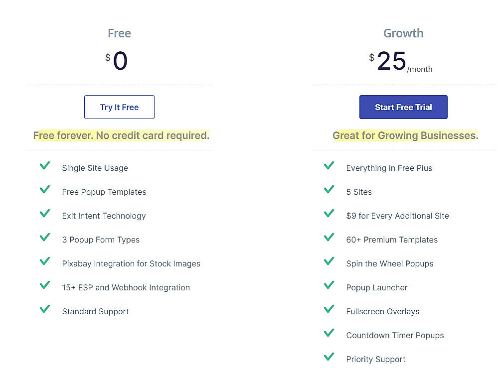 Pricing screenshot